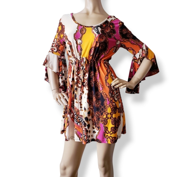 Baroque Print Multicolor Jersey Knit Dress By Pink Polkadot Size Small - Picture 3 of 8